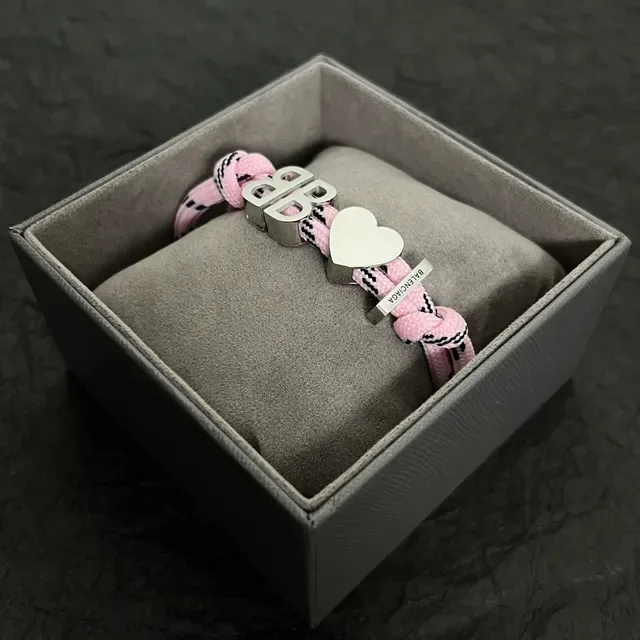 Balenciaga BB Heart Bracelet en cordon tressé rose 3