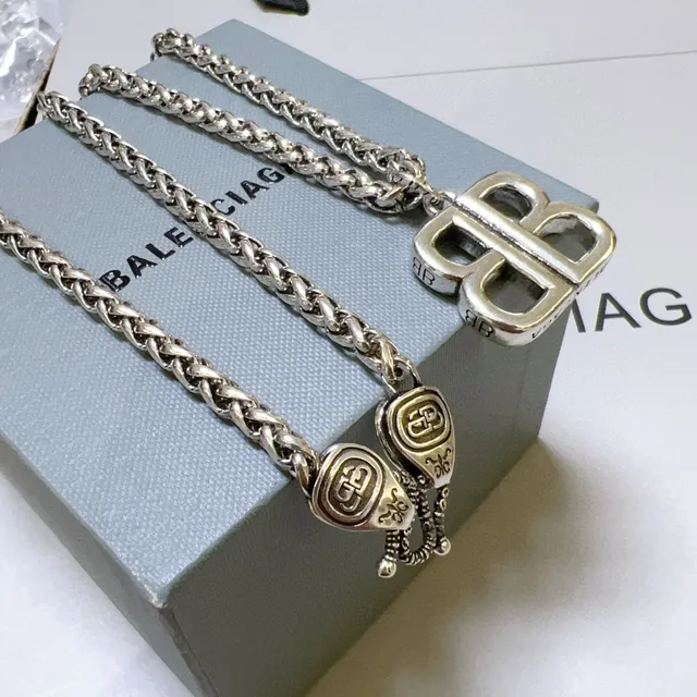 Balenciaga BB Logo Silver Chain Necklace 4
