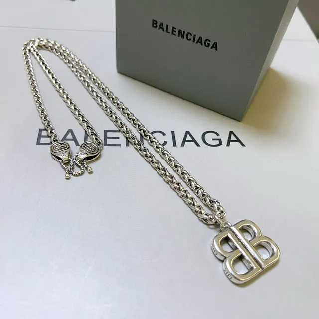 Balenciaga BB Logo Silver Chain Necklace 9
