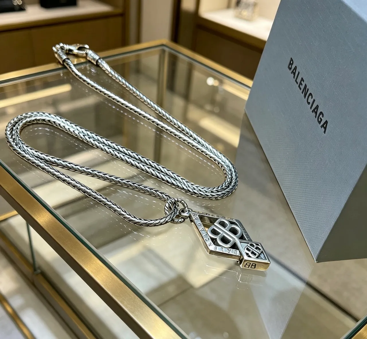 Balenciaga BB Monogram Diamond Pendant Necklace 2