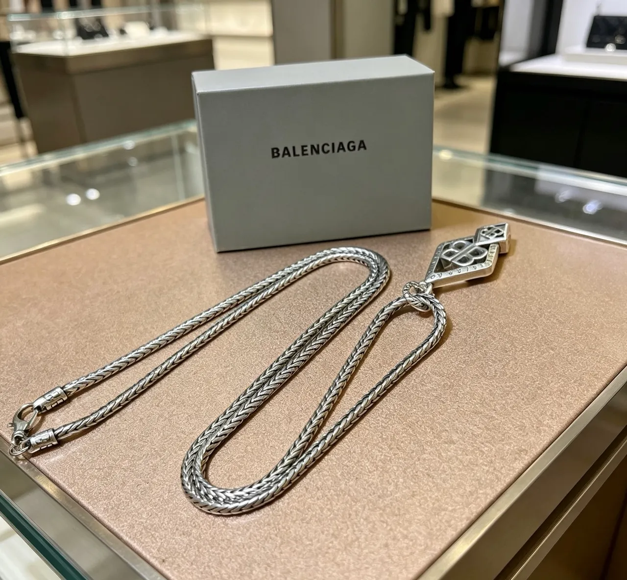 Balenciaga BB Monogram Diamond Pendant Necklace 3