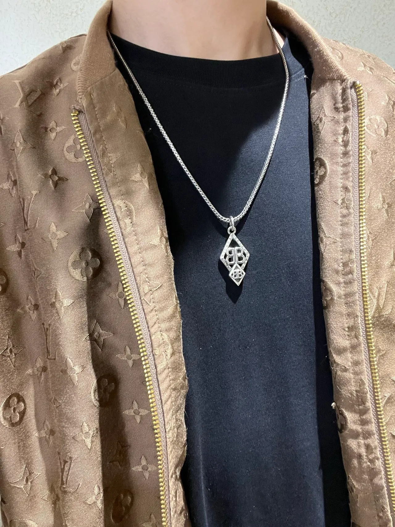 Balenciaga BB Monogram Diamond Pendant Necklace 4