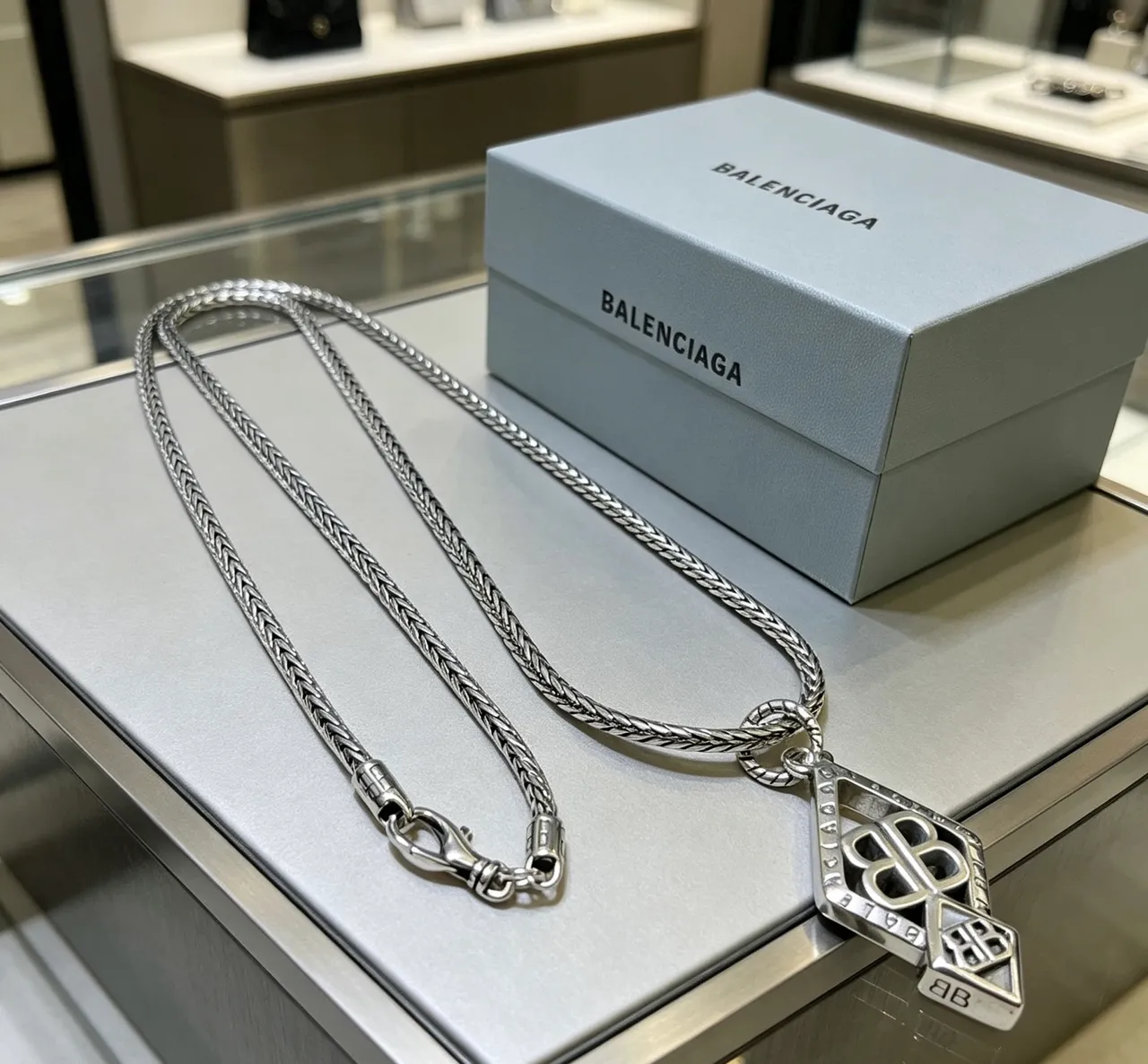 Balenciaga BB Monogram Diamond Pendant Necklace 5