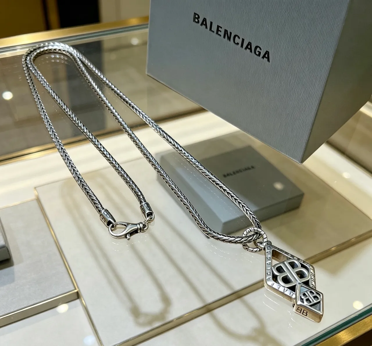 Balenciaga BB Monogram Diamond Pendant Necklace 6
