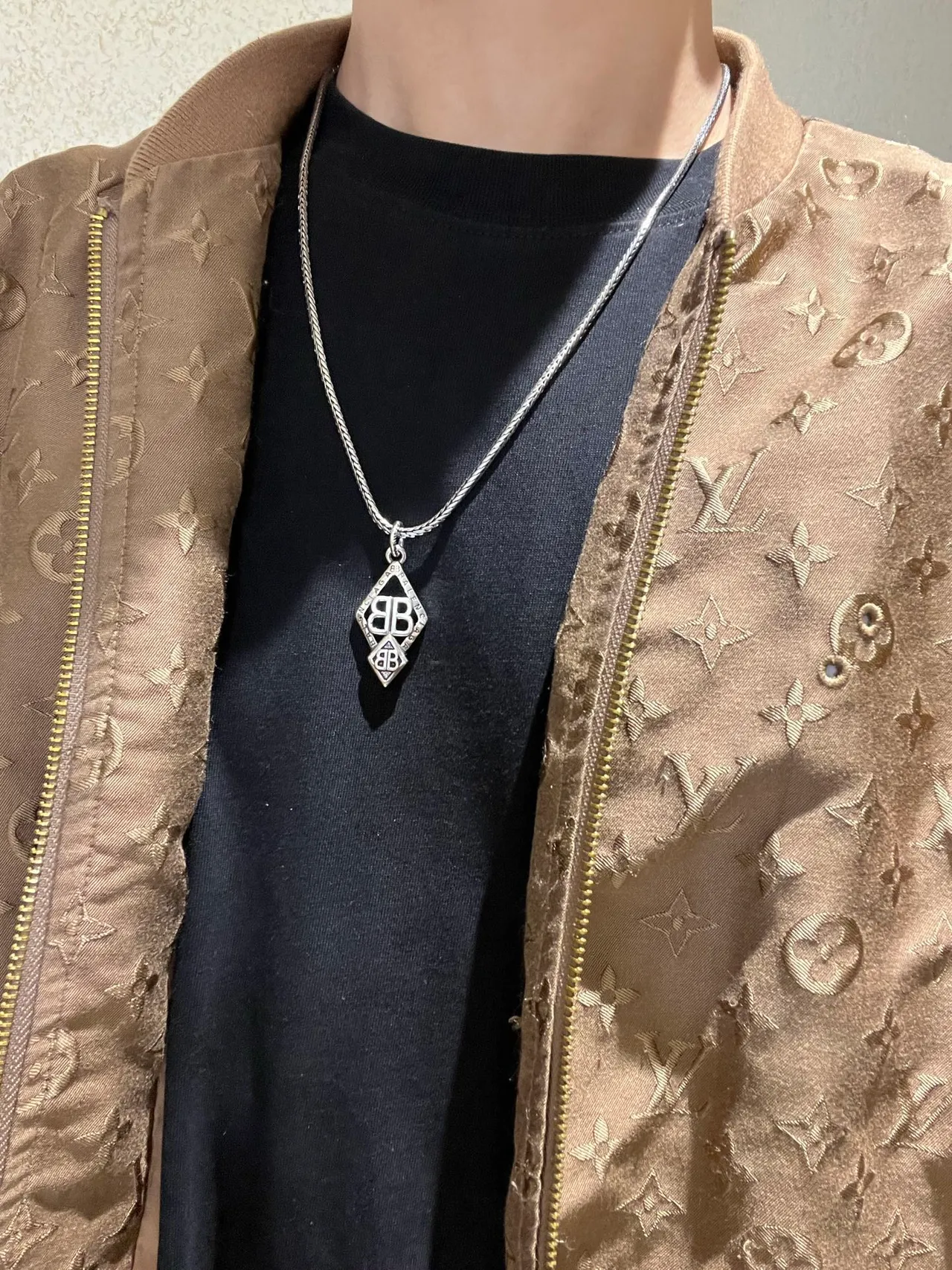 Balenciaga BB Monogram Diamond Pendant Necklace 7