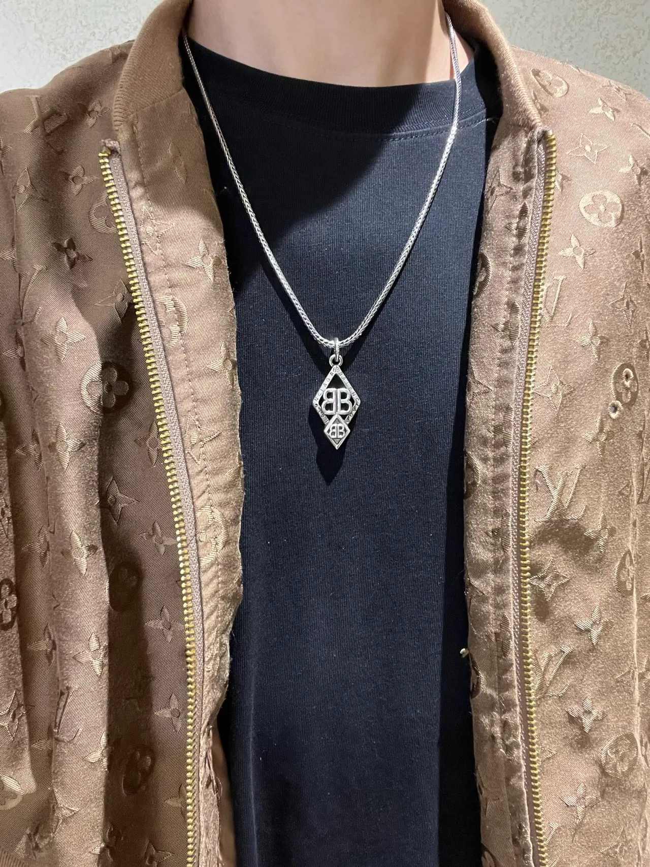 Balenciaga BB Monogram Diamond Pendant Necklace 8
