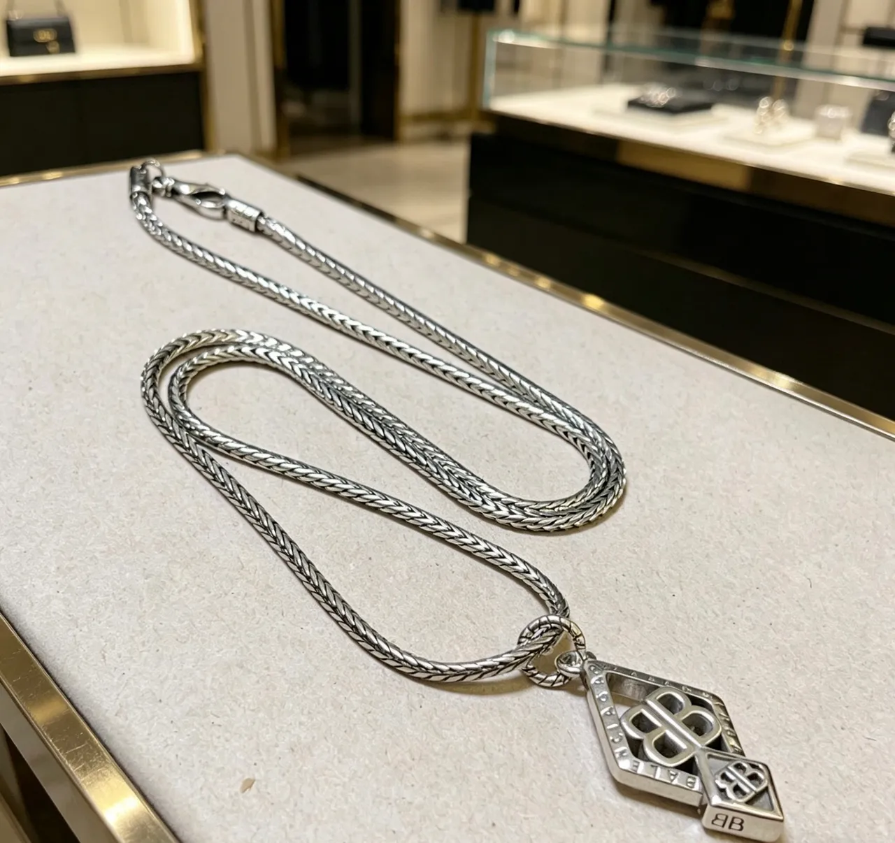 Balenciaga BB Monogram Diamond Pendant Necklace 9