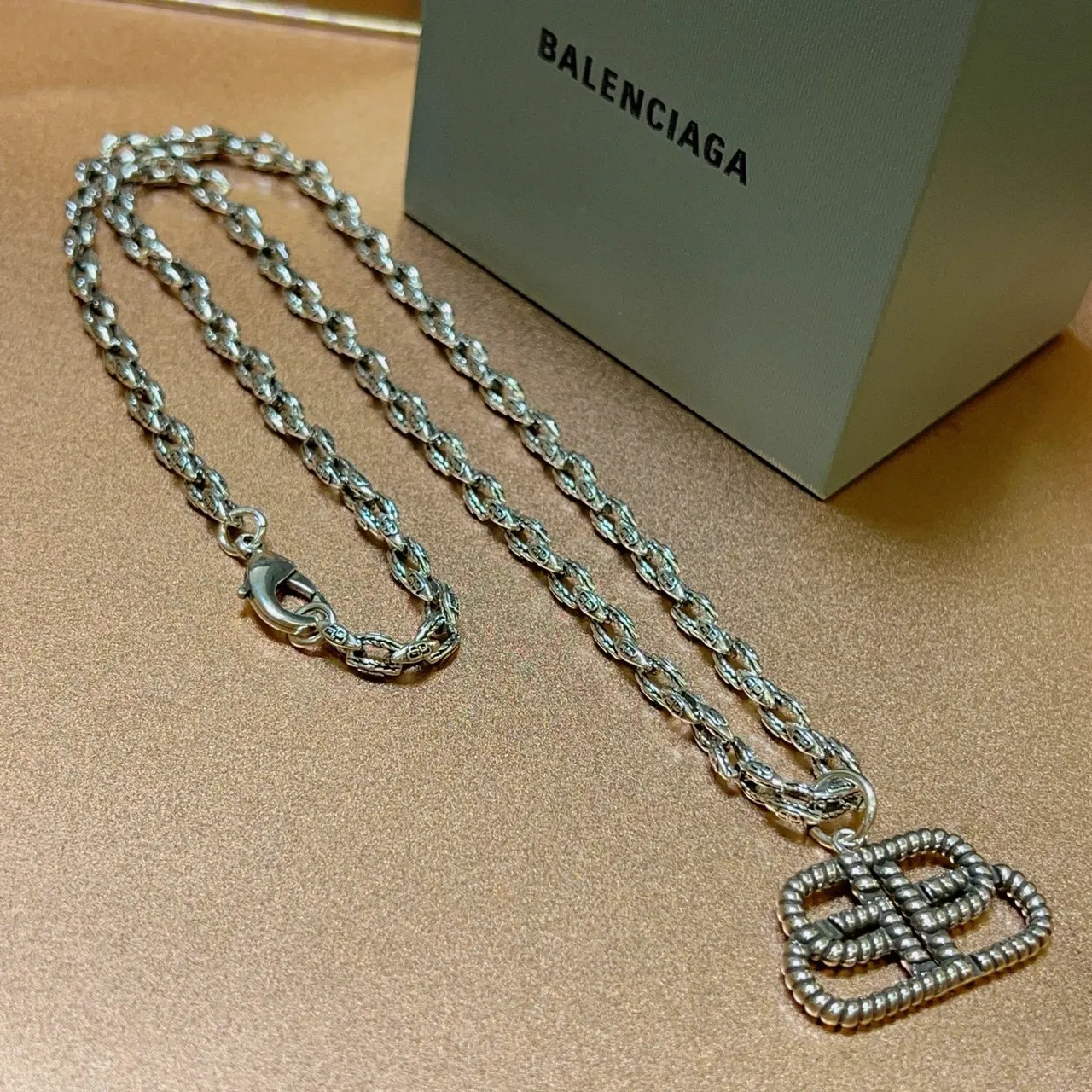 Balenciaga BB Twisted Rope-Link Silver Necklace 4