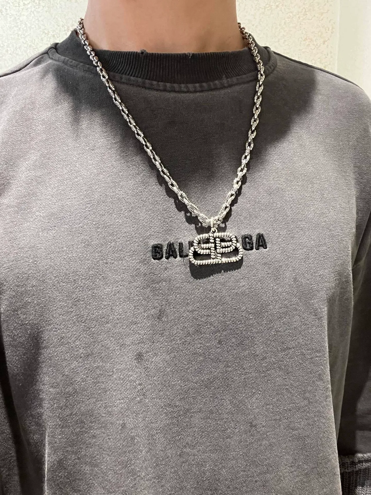 Balenciaga BB Twisted Rope-Link Silver Necklace 5