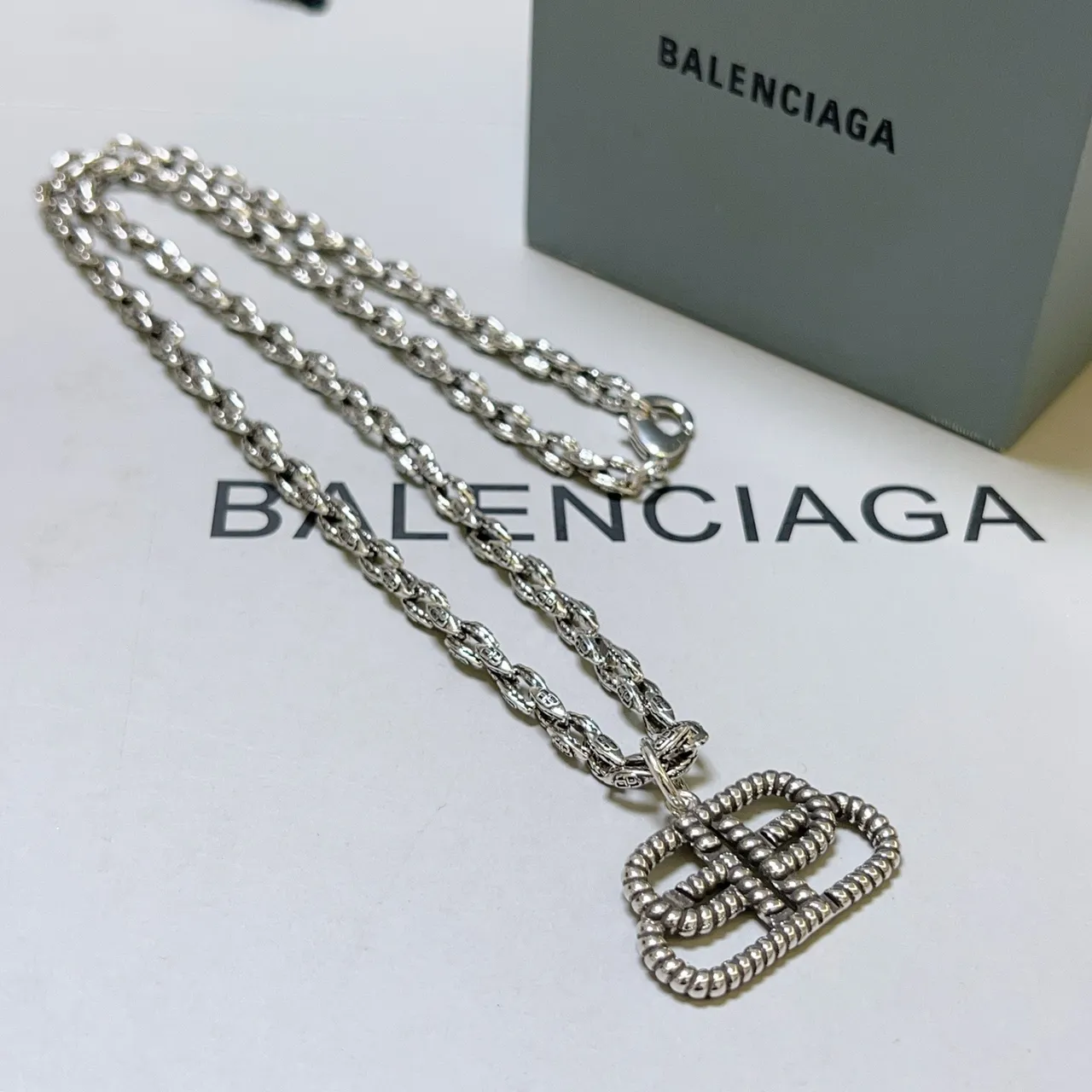 Balenciaga BB Twisted Rope-Link Silver Necklace 6
