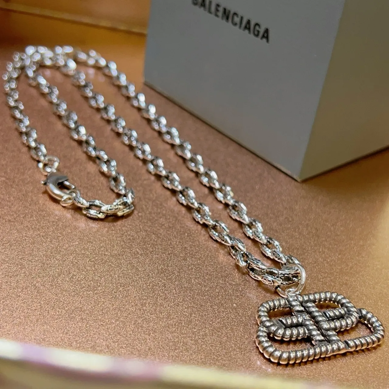Balenciaga BB Twisted Rope-Link Silver Necklace 7