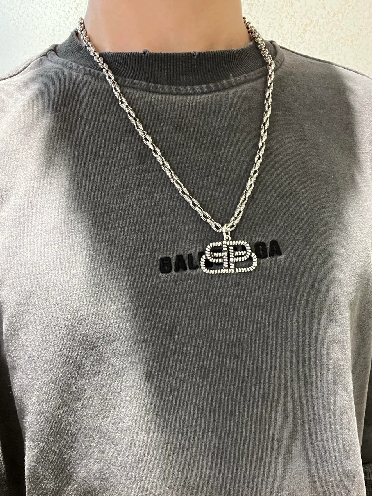 Balenciaga BB Twisted Rope-Link Silver Necklace 8