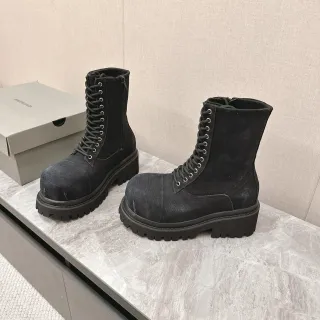 Balenciaga Black Chunky Lug Sole Canvas-Textured Upper Martin Boots