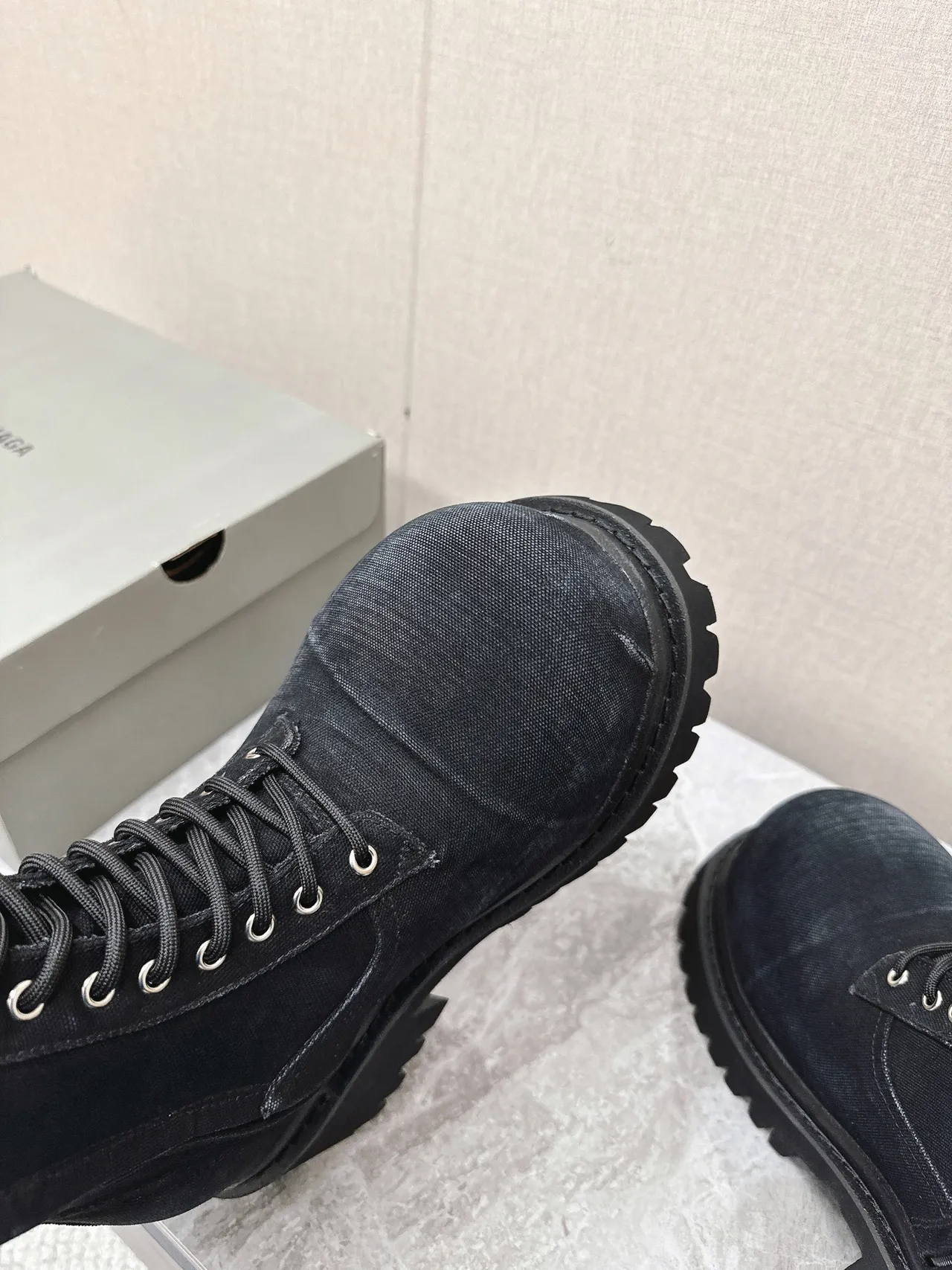 Balenciaga Black Chunky Lug Sole Canvas-Textured Upper Martin Boots 3