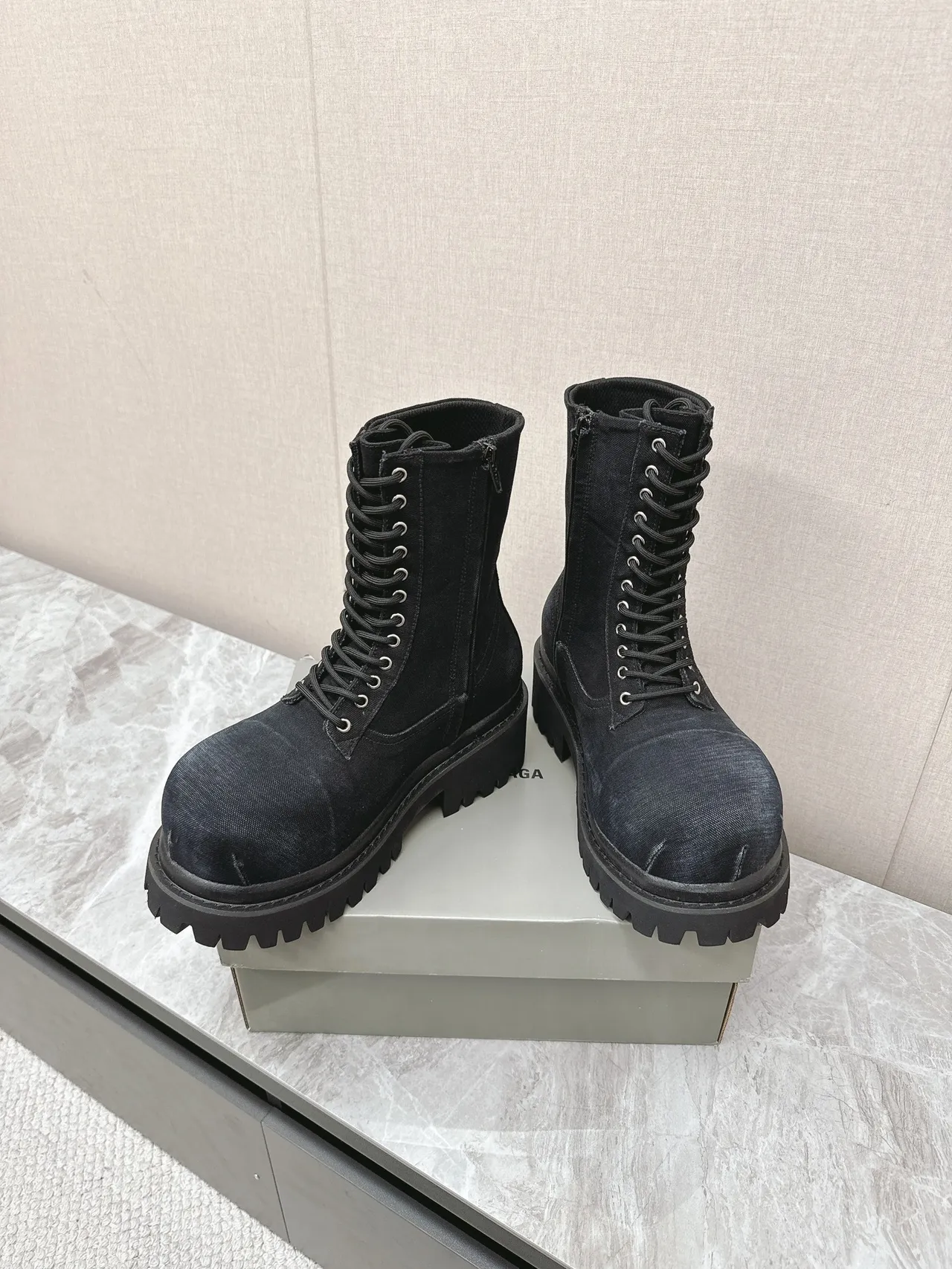 Balenciaga Black Chunky Lug Sole Canvas-Textured Upper Martin Boots 4