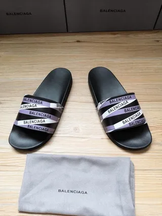 Balenciaga Noir Violet Sangle Multi-Bande Impression Logo Répétée Chaussons 2