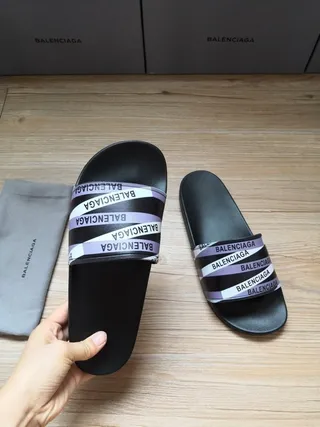 Balenciaga Noir Violet Sangle Multi-Bande Impression Logo Répétée Chaussons 3
