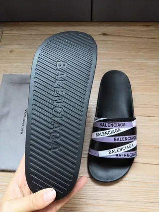 Balenciaga Noir Violet Sangle Multi-Bande Impression Logo Répétée Chaussons 4