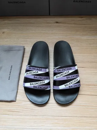 Balenciaga Noir Violet Sangle Multi-Bande Impression Logo Répétée Chaussons 5