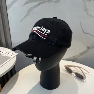 Balenciaga أسود أبيض distressed كوردوري مطرز Logo قبعة بيسبول