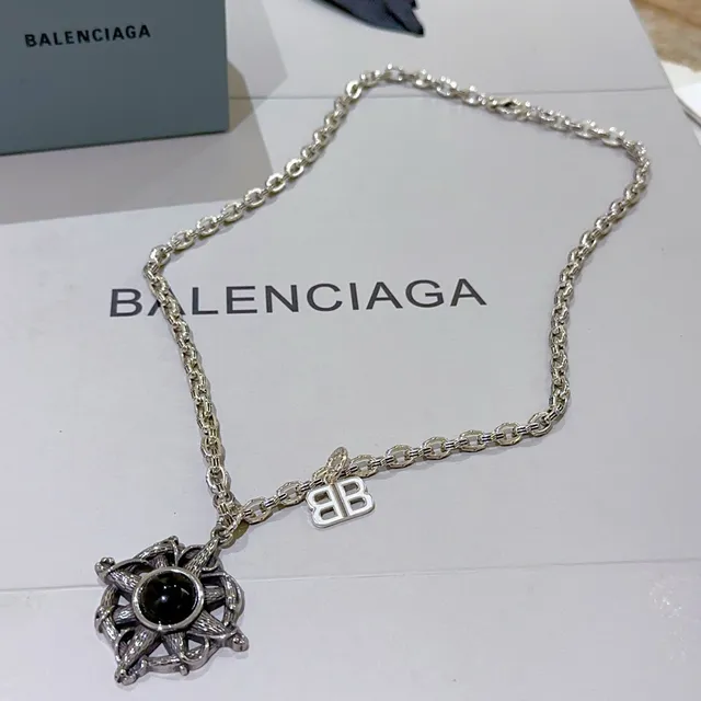 Balenciaga Compass Pendant Silver Black Chunky Curb Chain Ornate Necklace 9