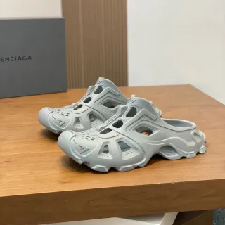 Balenciaga Defender Gray Molded Monochrome Geometric Cutout Clog