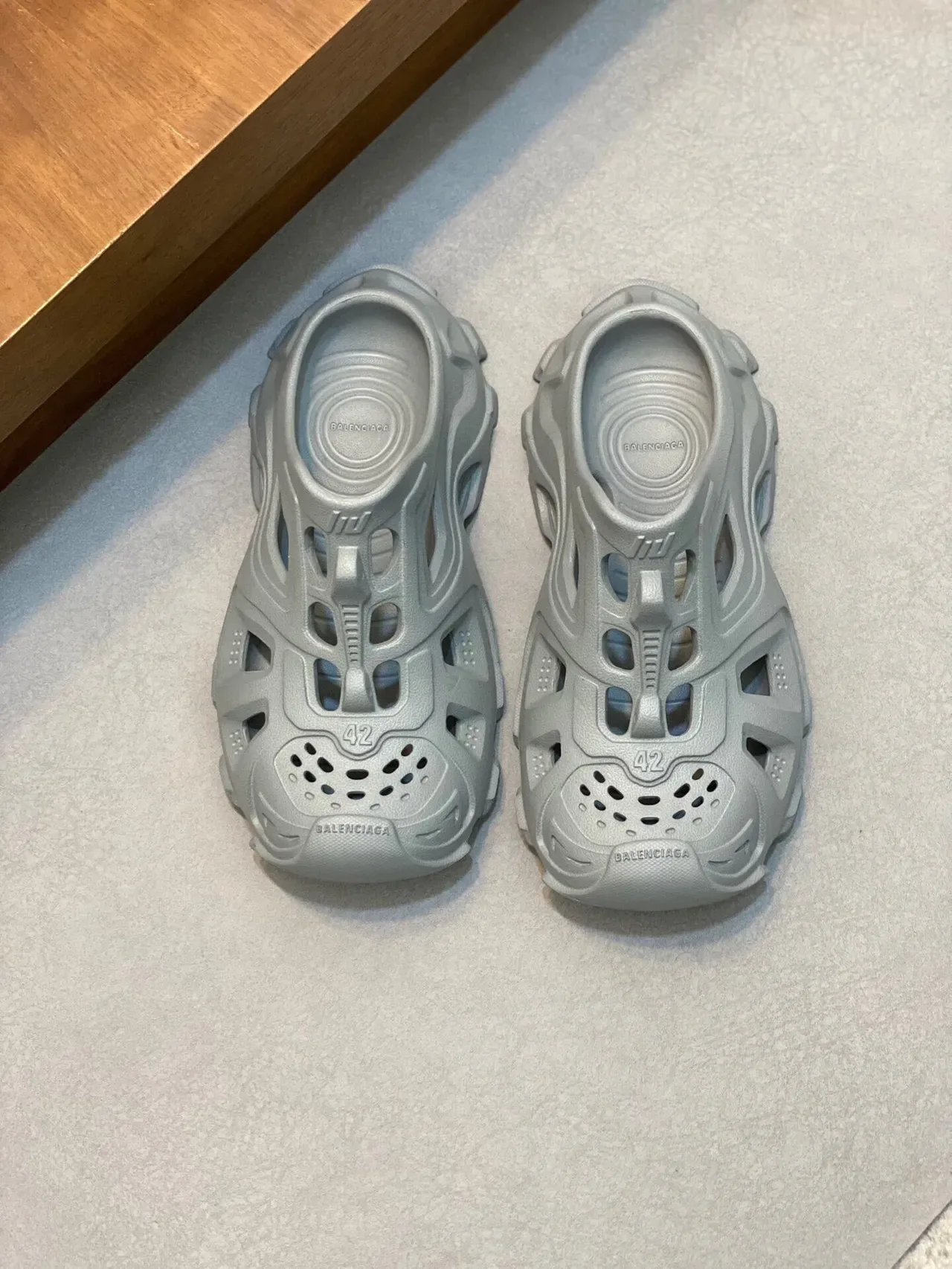Balenciaga Defender Gray Molded Monochrome Geometric Cutout Clog 2