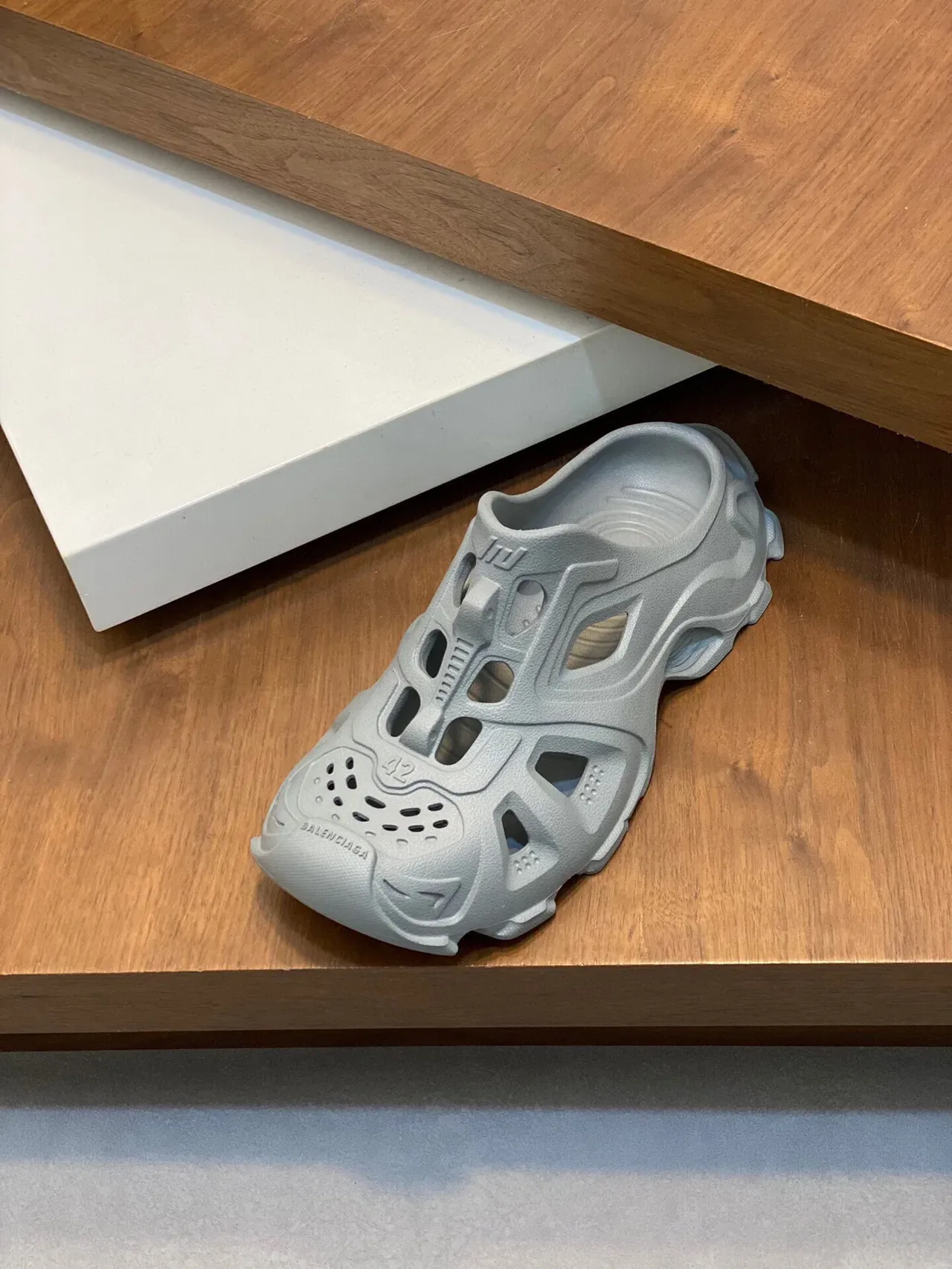 Balenciaga Defender Gray Molded Monochrome Geometric Cutout Clog 6
