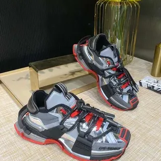 Balenciaga Defender فضة معدنية أسود أحمر حذاء رياضي كاجوال