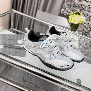 Balenciaga Gray Blue Mesh And Synthetic Overlay Construction Low-Top Runner Silhouette Lifestyle Sneakers