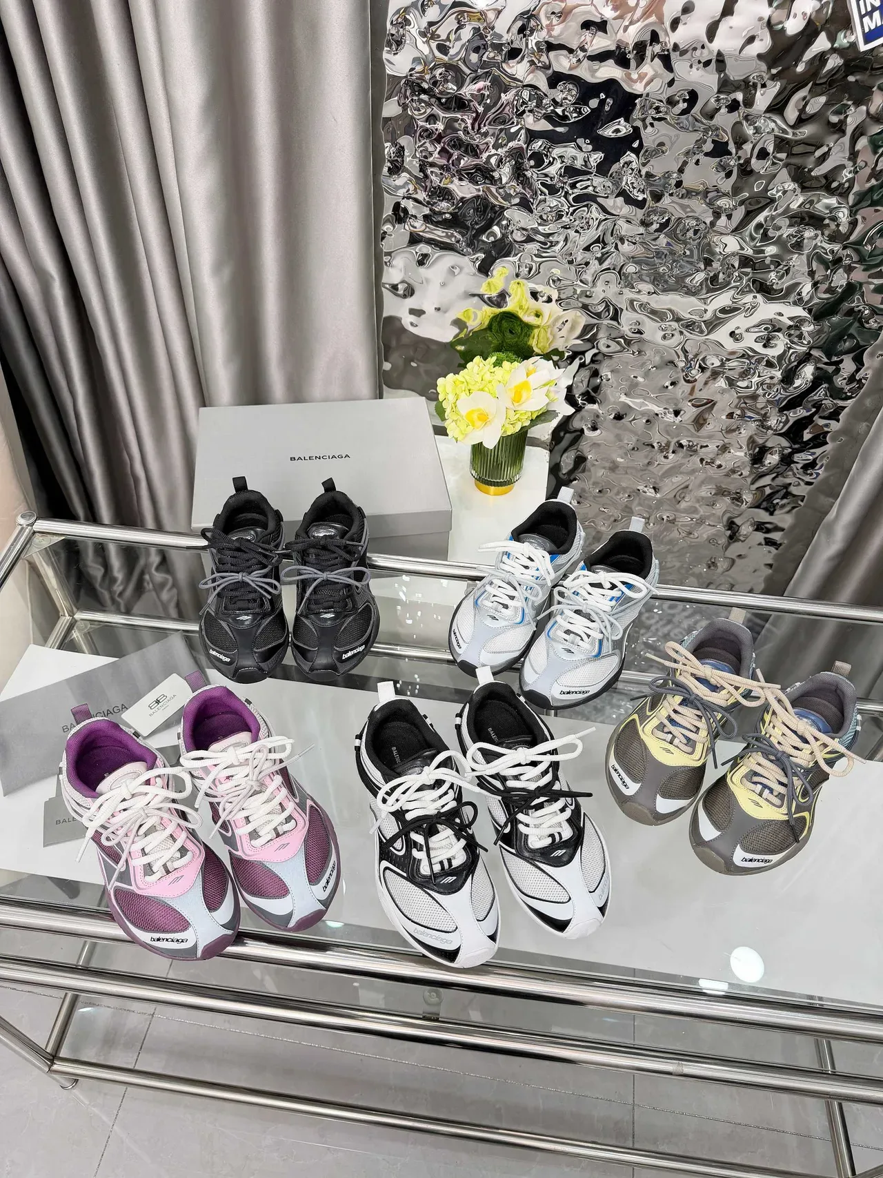 Balenciaga Gray Blue Mesh And Synthetic Overlay Construction Low-Top Runner Silhouette Lifestyle Sneakers 2