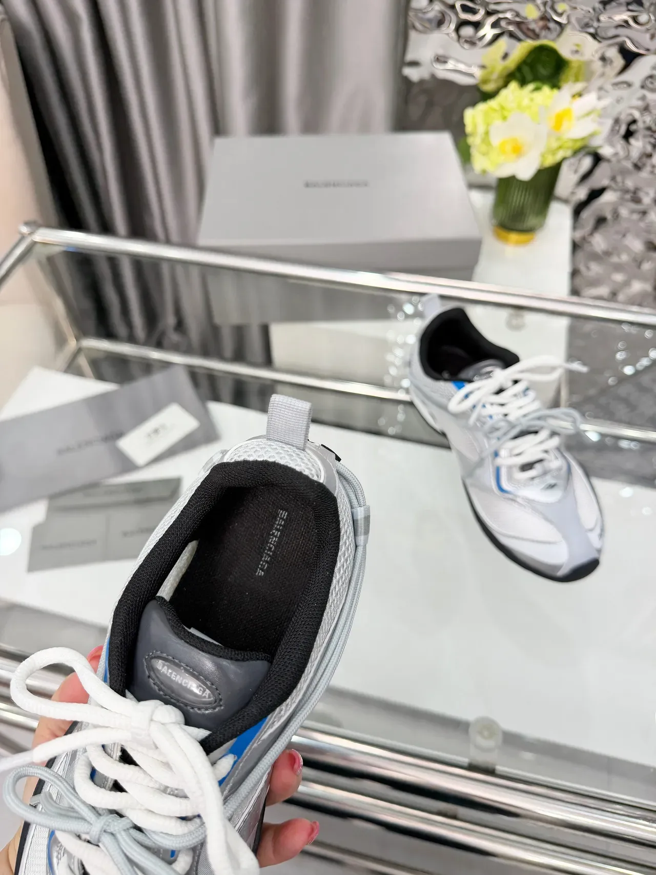 Balenciaga Gray Blue Mesh And Synthetic Overlay Construction Low-Top Runner Silhouette Lifestyle Sneakers 6