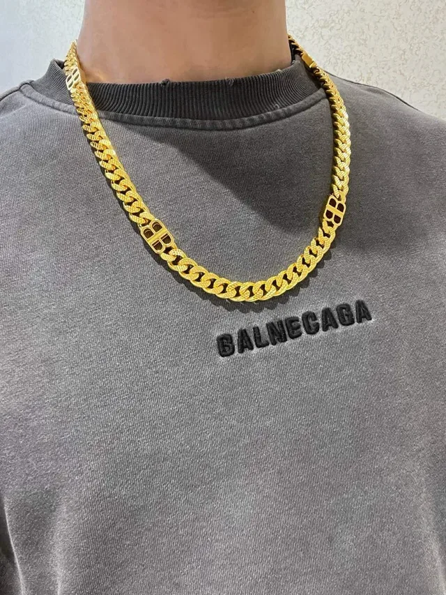 Collier Chaîne Logo Balenciaga Or-Ton 2
