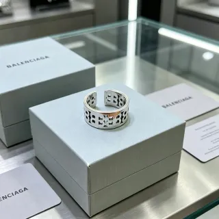 Balenciaga Logo Cut-Out Ring Silver Open-Band Ring