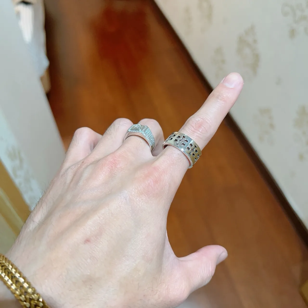 Balenciaga Logo Cut-Out Ring Silver Open-Band Ring 5