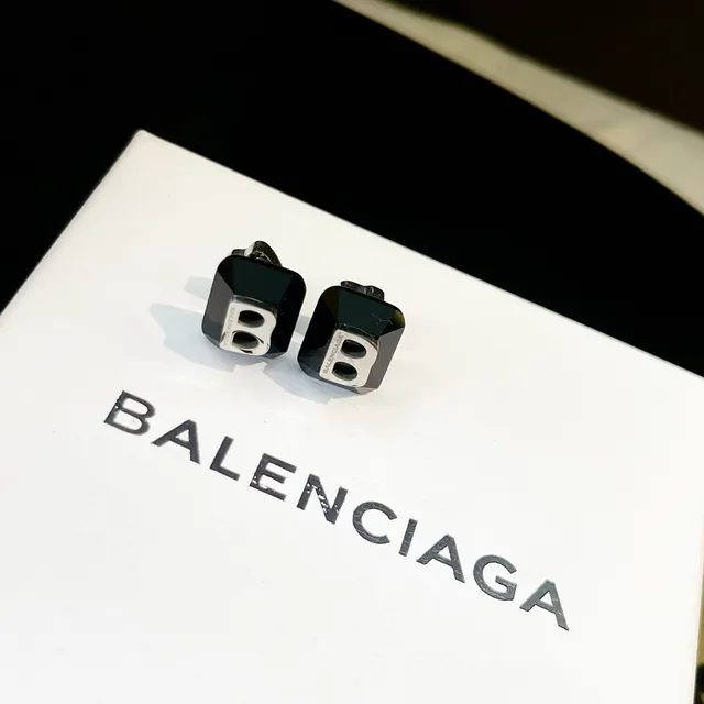 Balenciaga Logo Cutout Cubic Stud Earrings 3