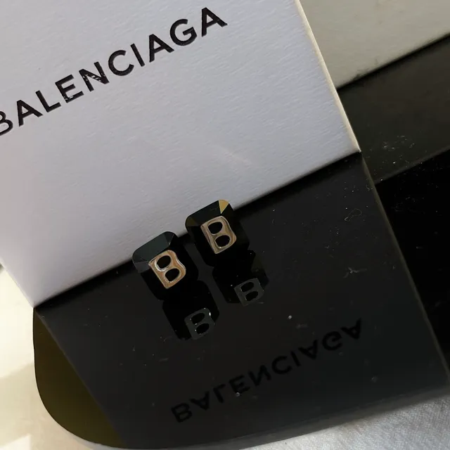 Balenciaga Logo Cutout Cubic Stud Earrings 4