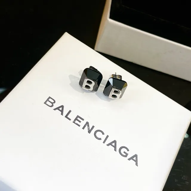 Balenciaga Logo Cutout Cubic Stud Earrings 7
