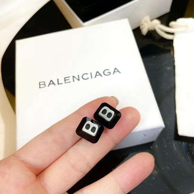 Balenciaga Logo Cutout Cubic Stud Earrings 9
