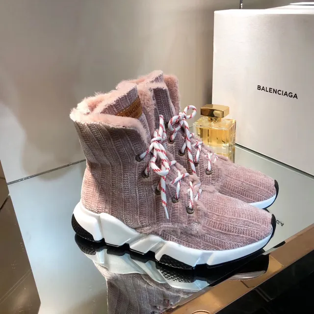 Balenciaga Chaussures chunky roses et blanches en maille avec upper texturé en velours côtelé haut 2