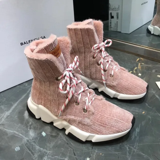 Balenciaga Chaussures chunky roses et blanches en maille avec upper texturé en velours côtelé haut 3