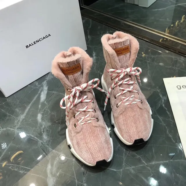 Balenciaga Chaussures chunky roses et blanches en maille avec upper texturé en velours côtelé haut 4