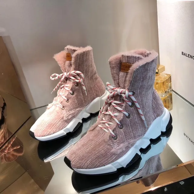Balenciaga Chaussures chunky roses et blanches en maille avec upper texturé en velours côtelé haut 5