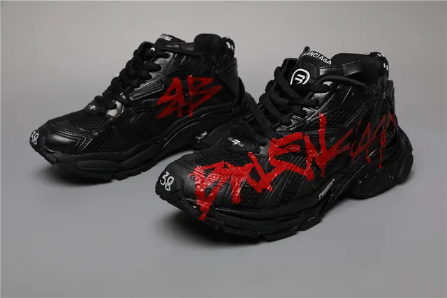 Balenciaga Runner Silhueta Preta Vermelha Malha E Camada Sintética Tênis Chunky 5