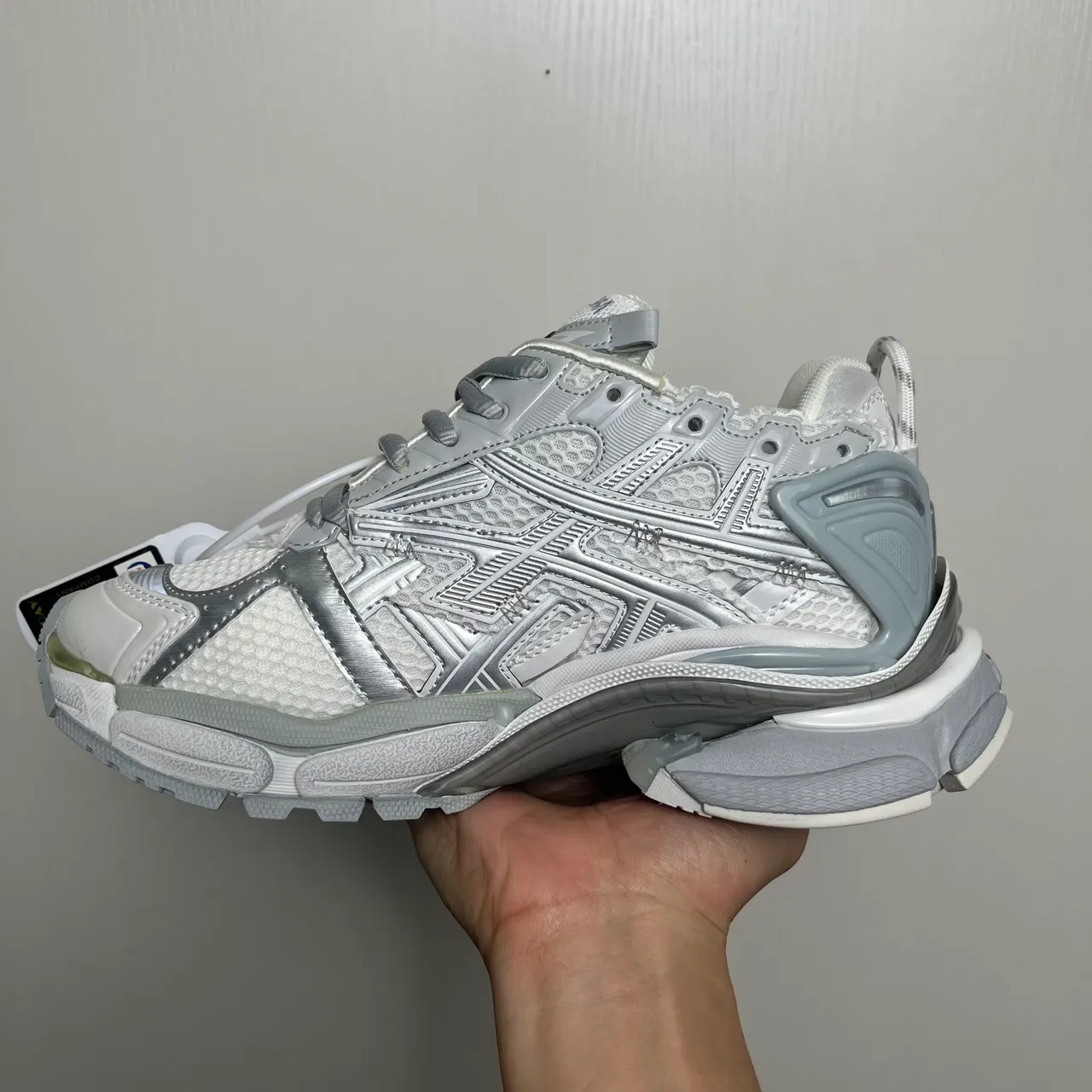 Balenciaga Runner White Silver Metallic Chunky Sneakers 3