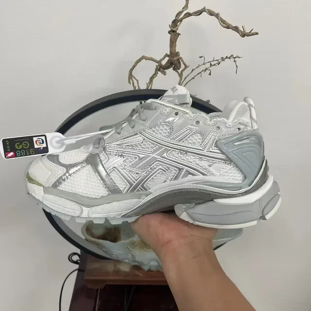 Balenciaga Runner White Silver Metallic Chunky Sneakers 5