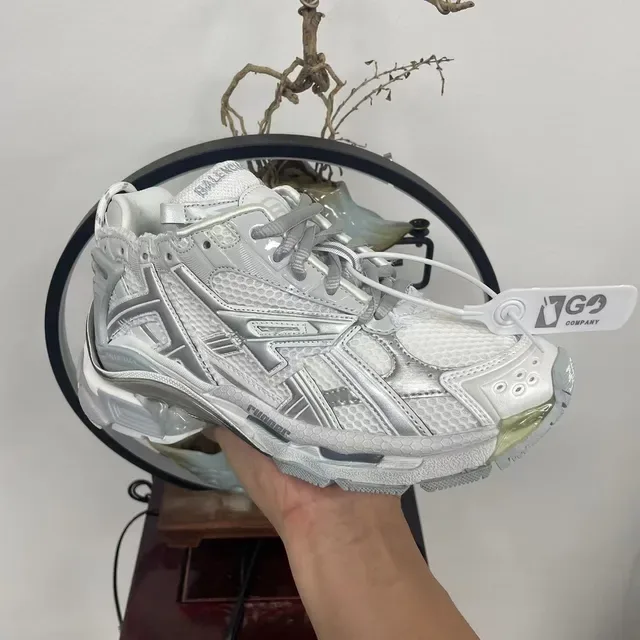 Balenciaga Runner White Silver Metallic Chunky Sneakers 6