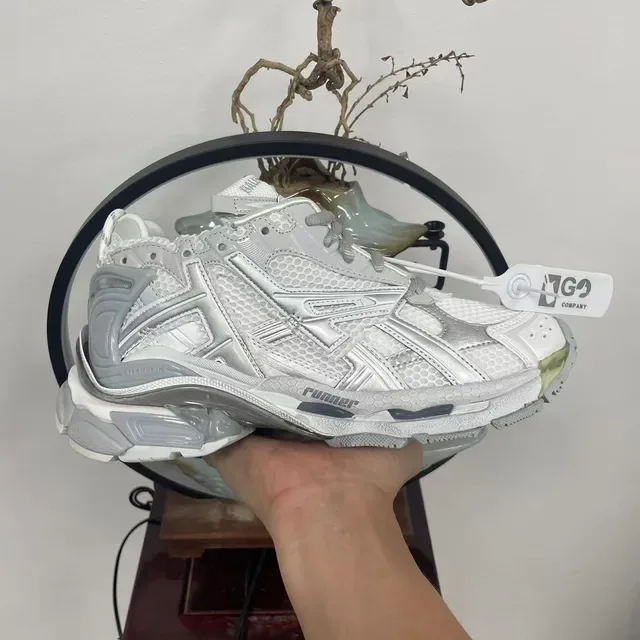 Balenciaga Runner White Silver Metallic Chunky Sneakers 8