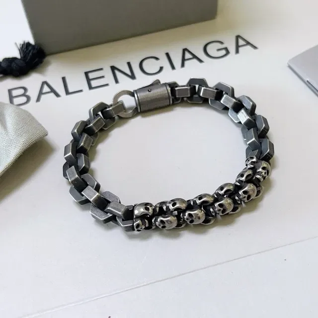 Balenciaga Bracelet Chaîne Crâne Gris Gunmetal Métal 7