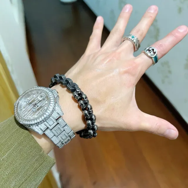 Balenciaga Bracelet Chaîne Crâne Gris Gunmetal Métal 8